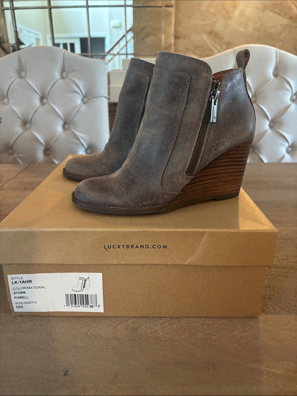 Lucky Brand Storm Suede Wedge Ankle Booties - Storm Gray